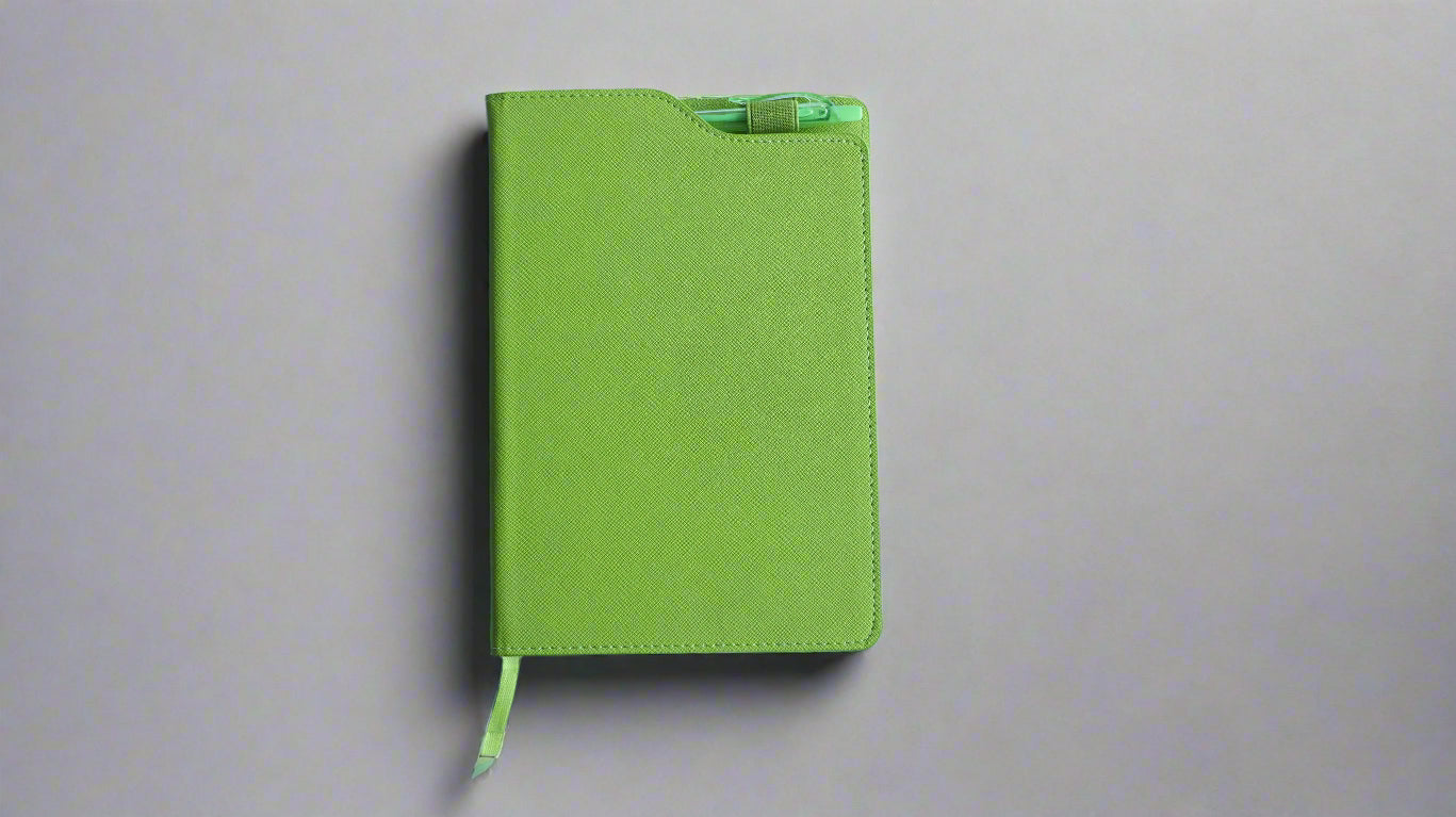 LIME GREEN PIXEL HARDCOVER A5 NOTEBOOK WITH PEN