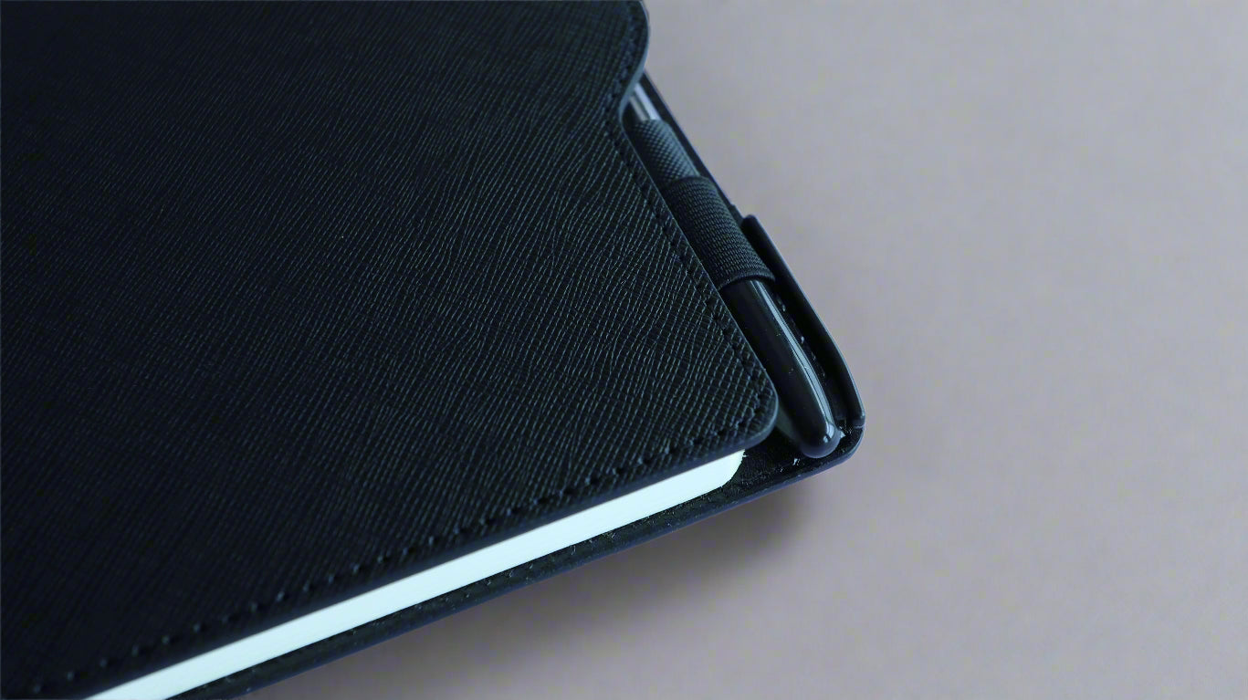 BLACK PIXEL HARDCOVER A5 NOTEBOOK WITH PEN