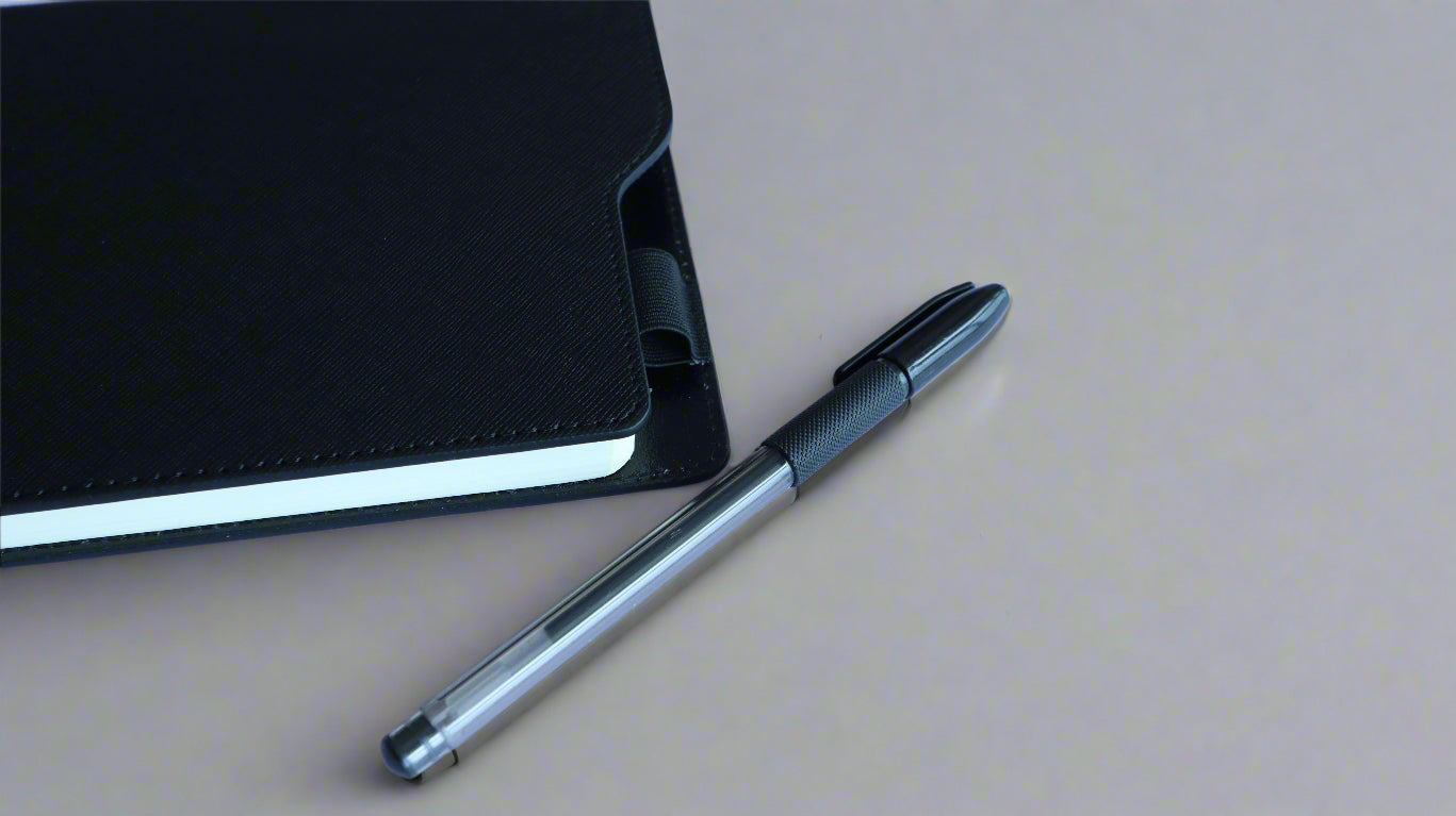 BLACK PIXEL HARDCOVER A5 NOTEBOOK WITH PEN