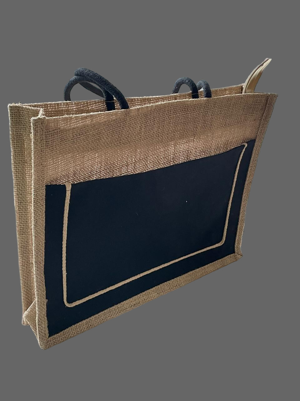 JUTE BAGS BLACK WITH ZIP