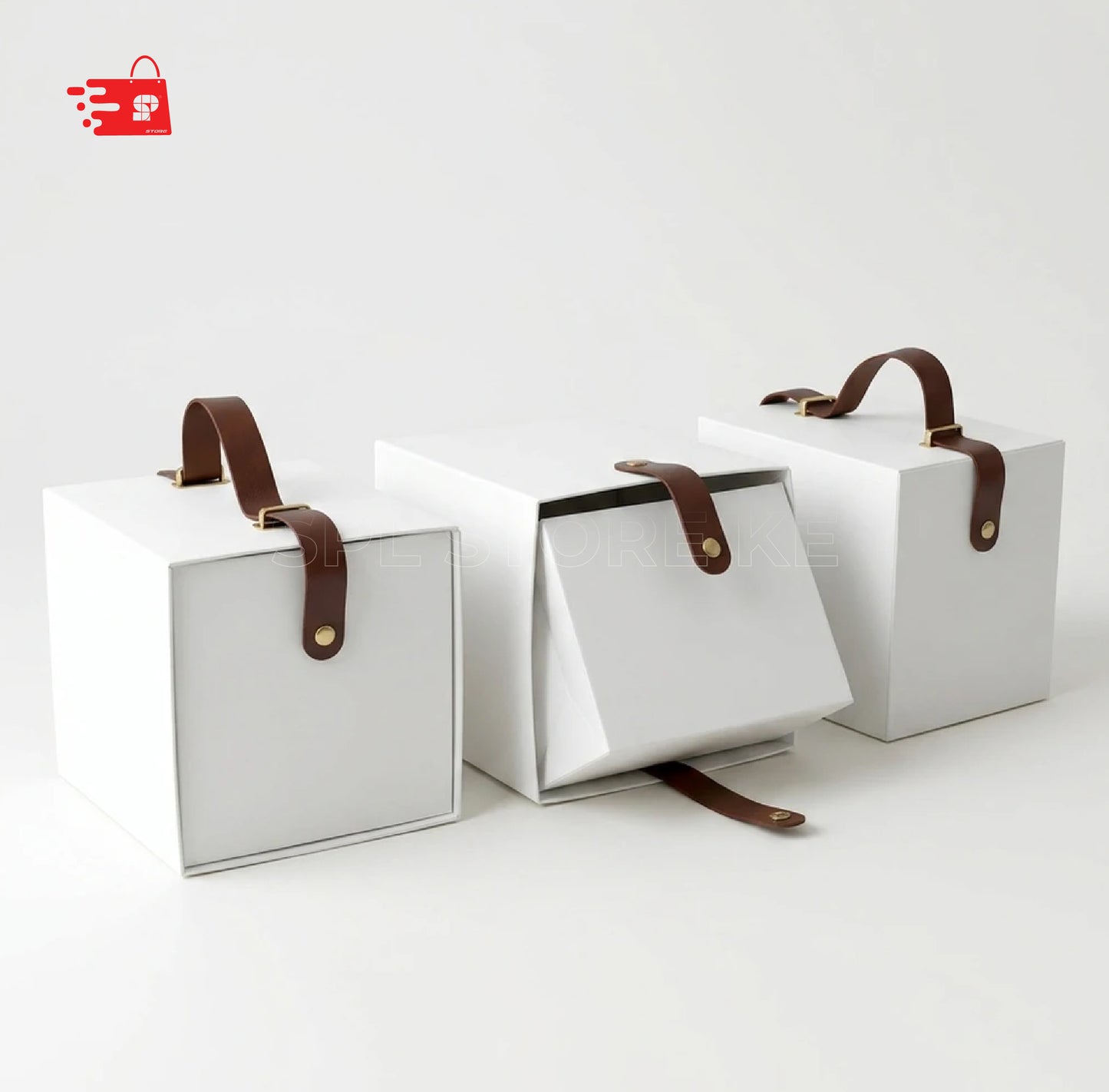 Square Collapsible Gift Boxes with strap W2695 White