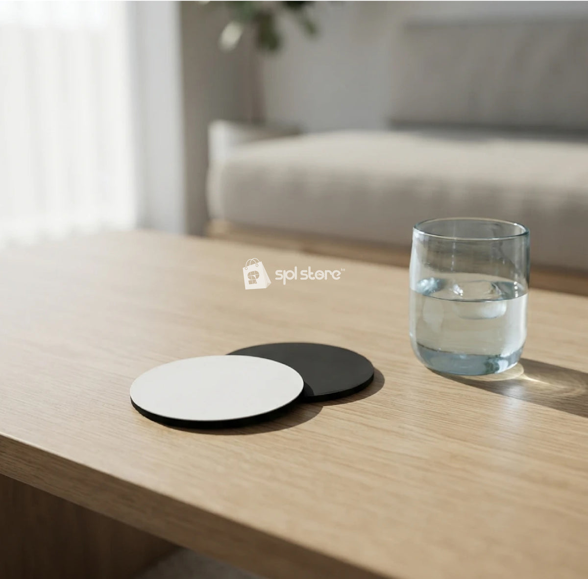 Sublimation Blank White & Black Rubber Base Fabric Surface Round Coasters
