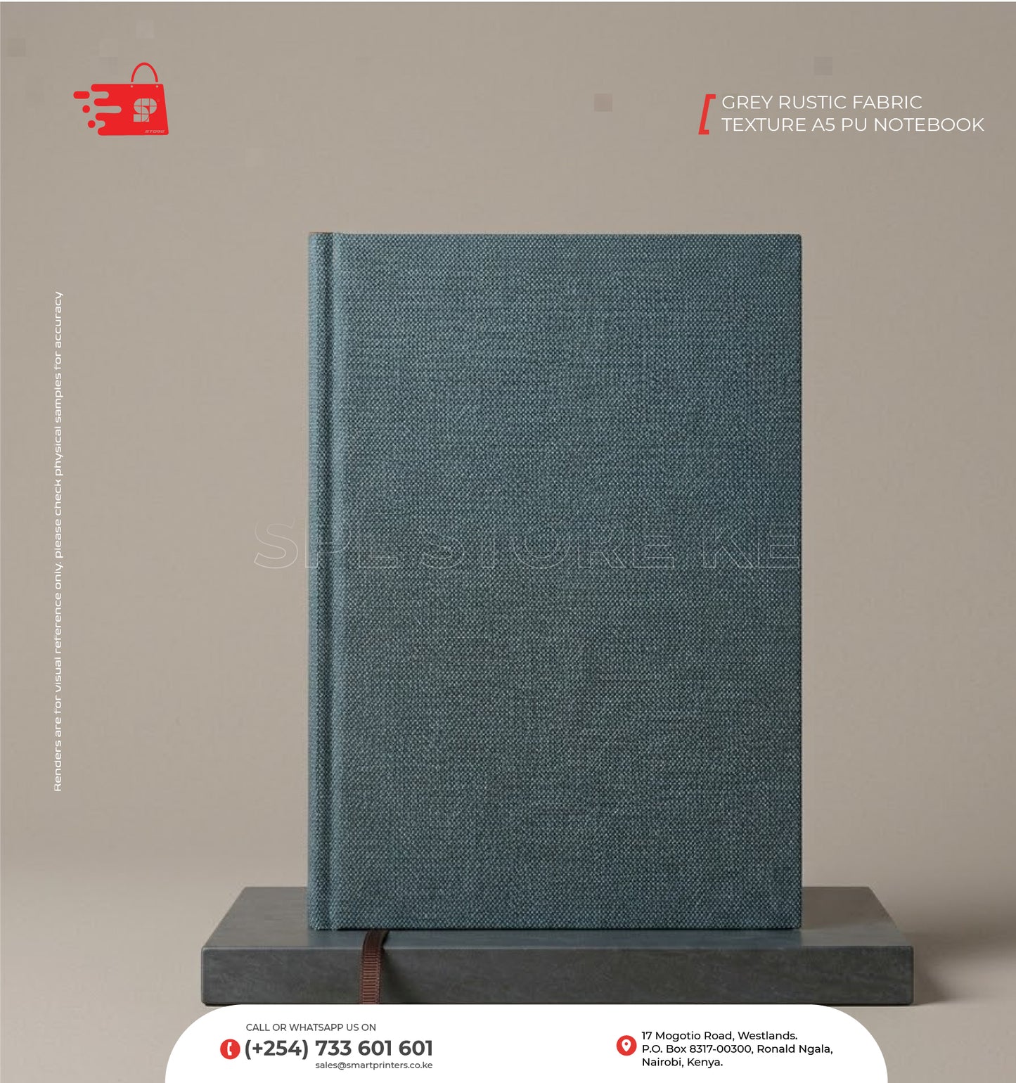 GREY RUSTIC FABRIC TEXTURE A5 PU NOTEBOOK