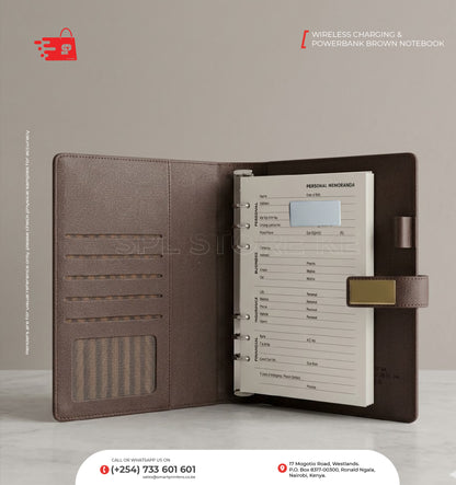 WIRELESS CHARGING & POWERBANK NOTEBOOK BROWN