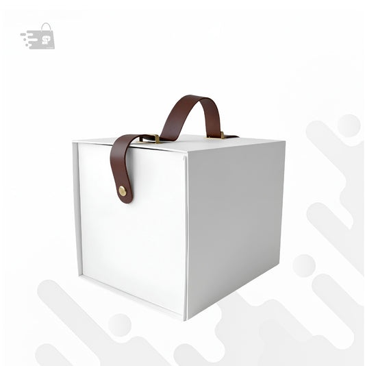 Square Collapsible Gift Boxes with strap W2695 White