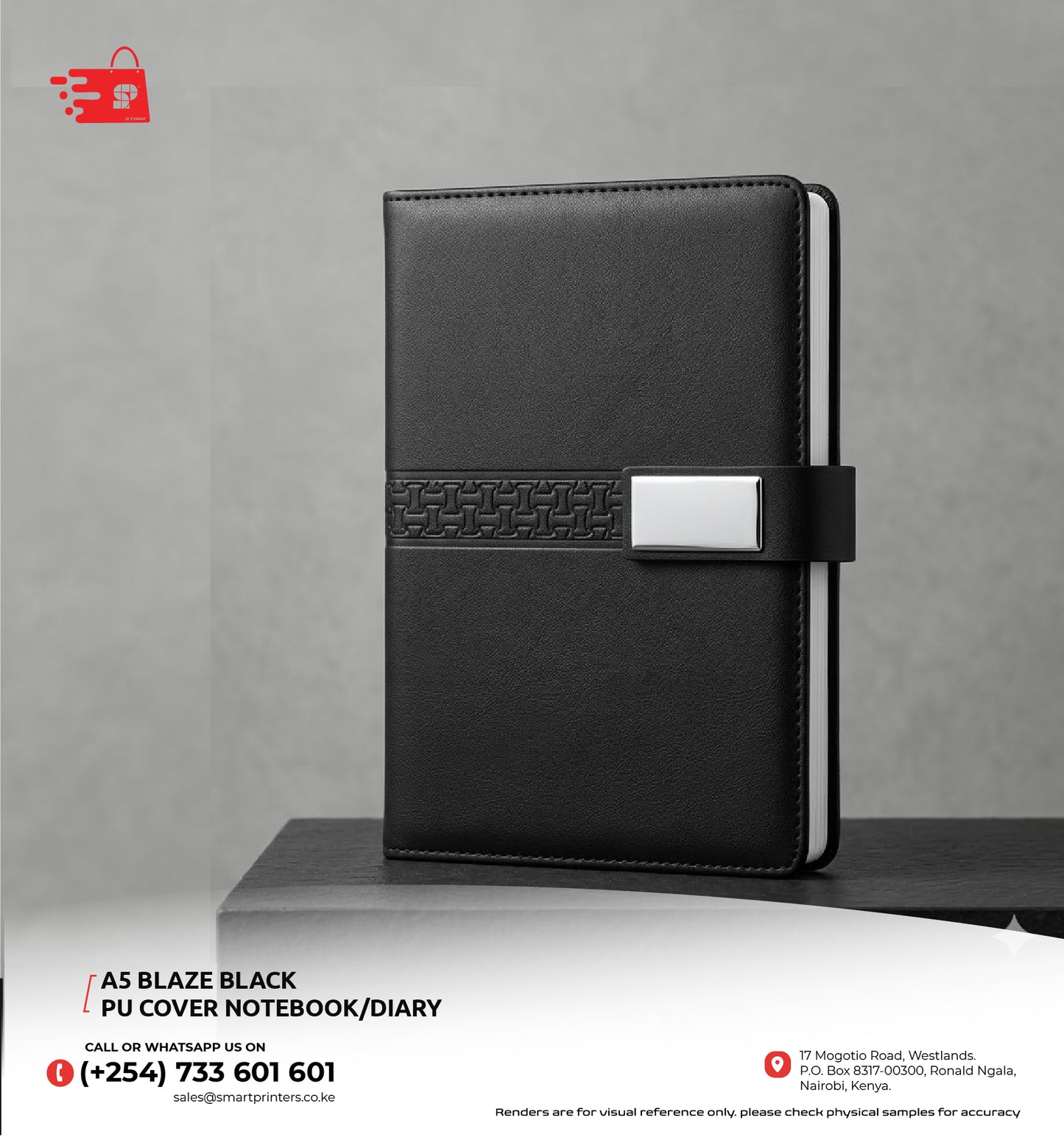 A5 BLAZE BLACK PU COVER NOTEBOOK/DIARY