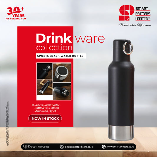 SPL 23-01 SPORTS BLACK WATER BOTTLE/FLASK 500ML (AMERICAN STYLE)