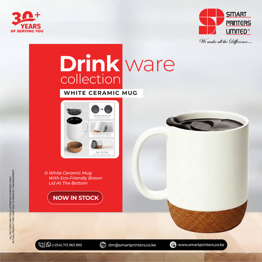 CERAMIC MUGS WITH ECO-FRIENDLY BROWN LIDS AT THE BOTTOM