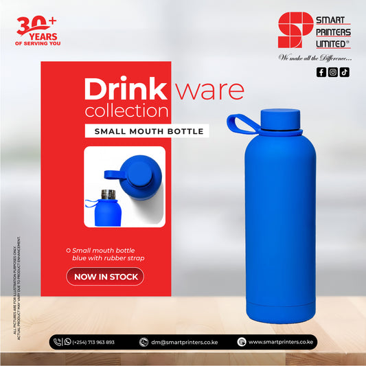 SMALL MOUTH BOTTLE BLUE WITH RUBBER STRAP