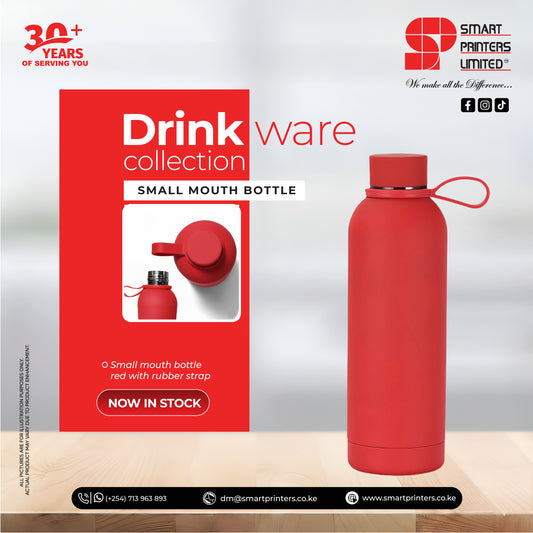 SMALL MOUTH BOTTLE RED WITH RUBBER STRAP