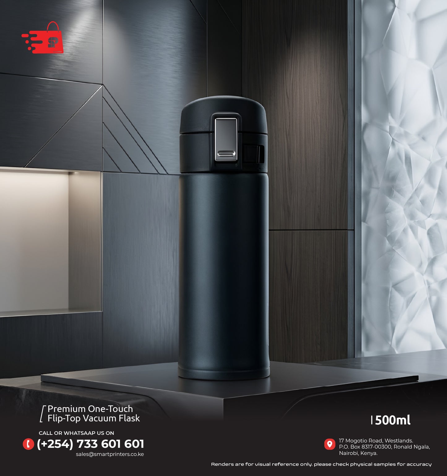 Premium One-Touch  Flip-Top Vacuum Flask l Black