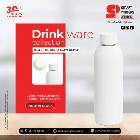 SMALL NECK ROUND MATTE BOTTLES - WHITE 500ML