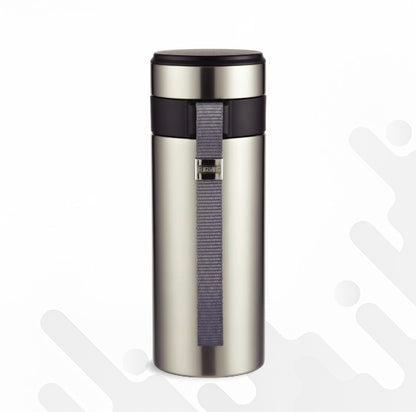 Premium Stainless Steel Business Flask with Integrated Carry Strap l Silver l 500ml