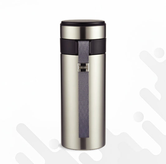Premium Stainless Steel Business Flask with Integrated Carry Strap l Silver l 500ml