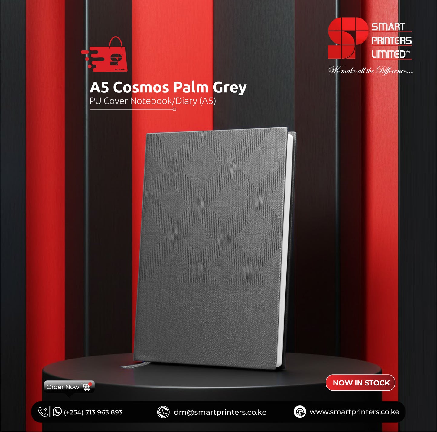 A5 COSMOS PALM GREY PU COVER NOTEBOOK/DIARY