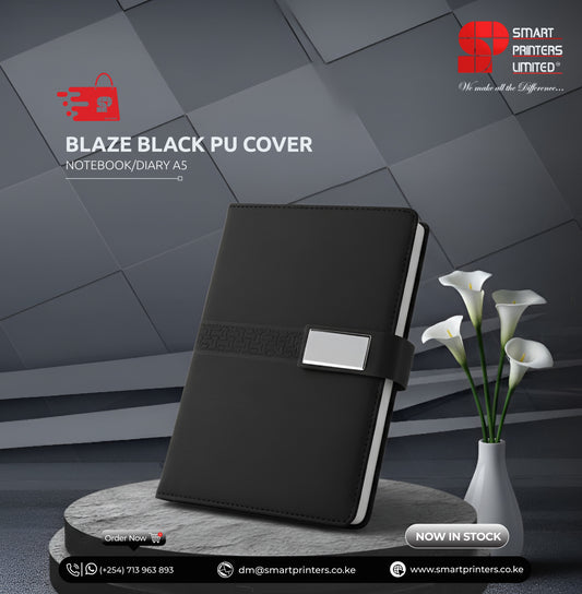 A5 BLAZE BLACK PU COVER NOTEBOOK/DIARY