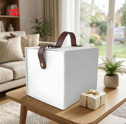 Square Collapsible Gift Boxes with strap W2695 White